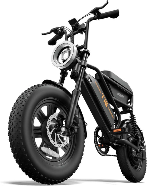 URLIFE 16" x 3.0 Electric Bike, 48V 13Ah Removable Battery, 250W Brushless Motor, 100km Range, Ebike with Dual Suspension, Lockable Storage Box for Teenagers and Adults (Black)