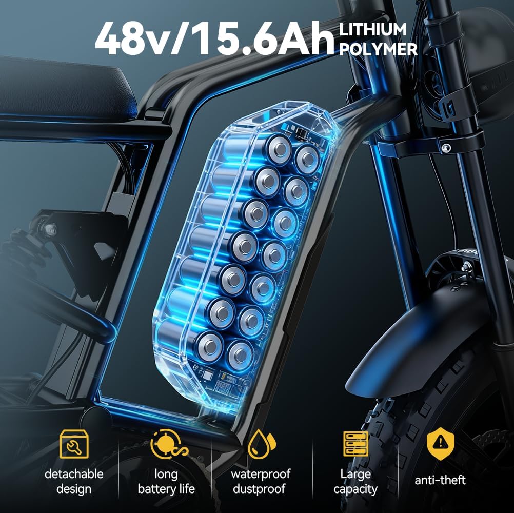 Kanpe 20" * 4" Electric Bikes for Adults,Hidoes B6 Road Bike Electric Mountain Bike with 48V 15.6Ah Removable Battery, 80KM Range,7-Speed,LCD Display,Fat Tyre E-bike with Dual Suspension