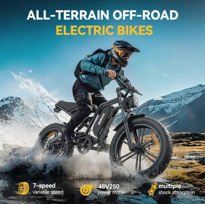 Kanpe 20" * 4" Electric Bikes for Adults,Hidoes B6 Road Bike Electric Mountain Bike with 48V 15.6Ah Removable Battery, 80KM Range,7-Speed,LCD Display,Fat Tyre E-bike with Dual Suspension