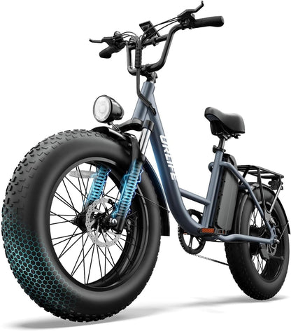 URLIFE 20" Electric Bike for Adults, Fat Tire Mountain Bike with Colorful LCD Display, Removable Battery, 7-Speed Derailleur Ebike Commute MTB