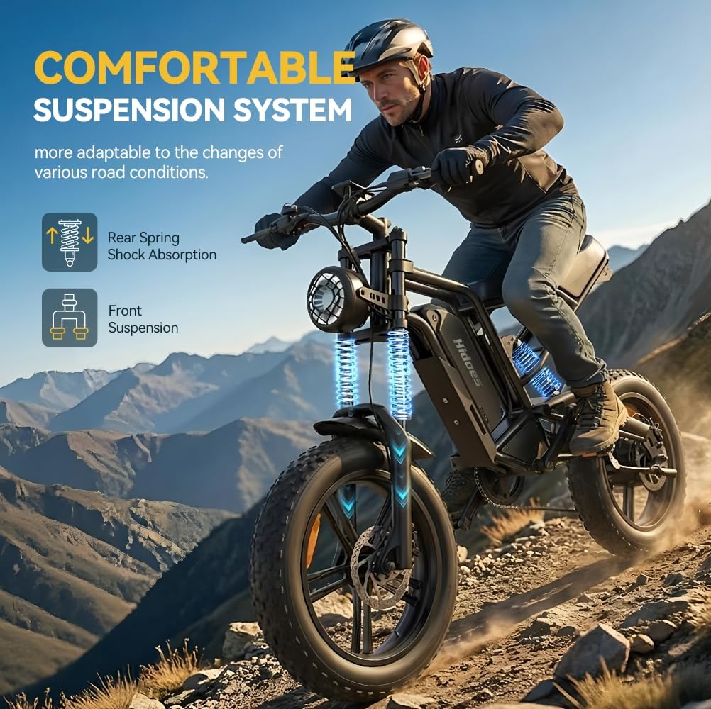 Kanpe 20" * 4" Electric Bikes for Adults,Hidoes B6 Road Bike Electric Mountain Bike with 48V 15.6Ah Removable Battery, 80KM Range,7-Speed,LCD Display,Fat Tyre E-bike with Dual Suspension