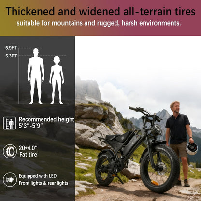 Electric Bike for Adults, 48V18.2Ah Removable Battery Ebike, Dual Shock Absorbers 20 Inch All-Terrain Tires Off-Road Electric Mountain Bike for Urban Commuting, Various Terrain