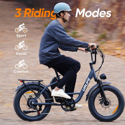 URLIFE 20" Electric Bike for Adults, Fat Tire Mountain Bike with Colorful LCD Display, Removable Battery, 7-Speed Derailleur Ebike Commute MTB