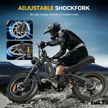 Kanpe 20" * 4" Electric Bikes for Adults,Hidoes B6 Road Bike Electric Mountain Bike with 48V 15.6Ah Removable Battery, 80KM Range,7-Speed,LCD Display,Fat Tyre E-bike with Dual Suspension