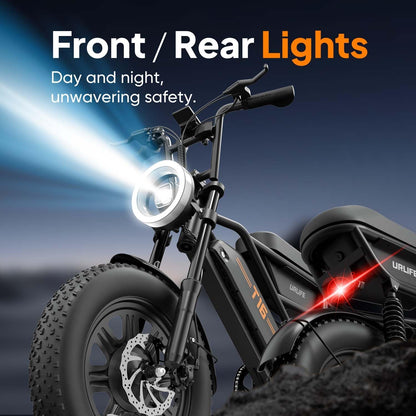 URLIFE 16" x 3.0 Electric Bike, 48V 13Ah Removable Battery, 250W Brushless Motor, 100km Range, Ebike with Dual Suspension, Lockable Storage Box for Teenagers and Adults (Black)
