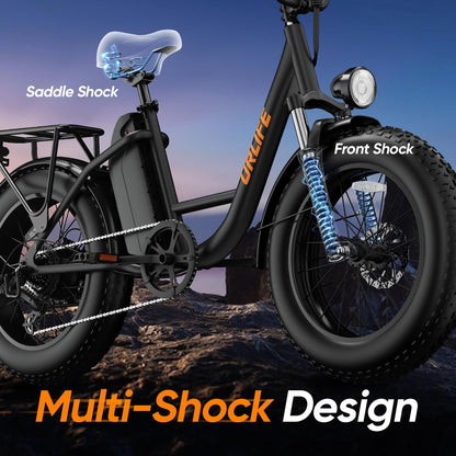 URLIFE 20" Electric Bike for Adults, Fat Tire Mountain Bike with Colorful LCD Display, Removable Battery, 7-Speed Derailleur Ebike Commute MTB