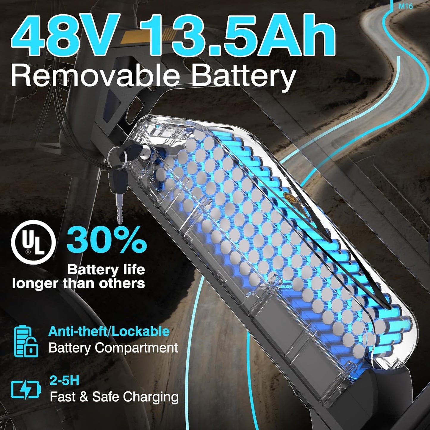 Bodywel M16 Fat Tire Electric Bike For Adult, 48V 13.5AH Removable Battery, 250W Brushless Motor, LCD Display, Dual Suspension, Disc Brakes, Headlight, Indicators for All Terrain