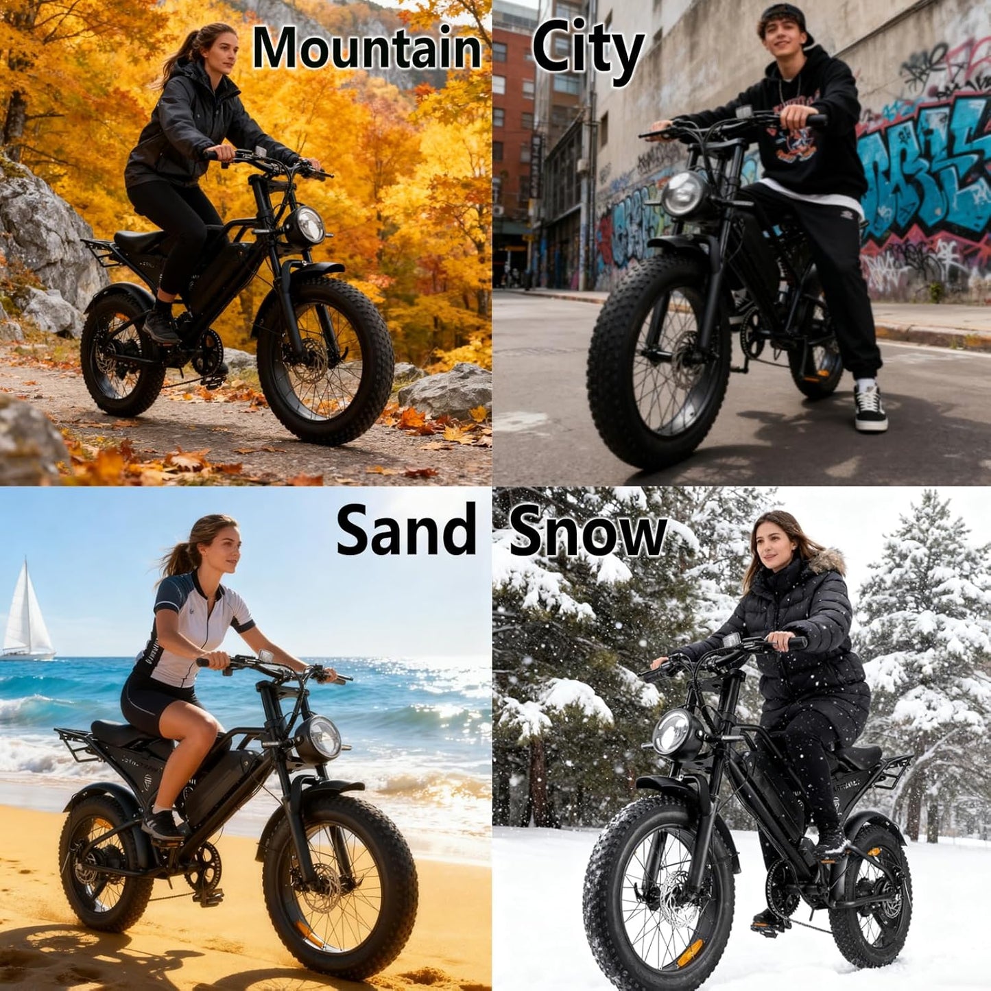 Electric Bike for Adults, 48V18.2Ah Removable Battery Ebike, Dual Shock Absorbers 20 Inch All-Terrain Tires Off-Road Electric Mountain Bike for Urban Commuting, Various Terrain