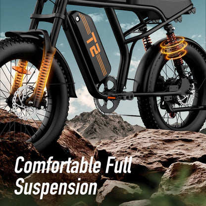 URLIFE 20" * 4 Electric Bikes for Adults, Electric Mountain Bike with 48V 15.6Ah Removable Battery, 80 miles Range per Charge, 7-Speed, LCD Display, All-Terrain E-MTB with Dual Suspension