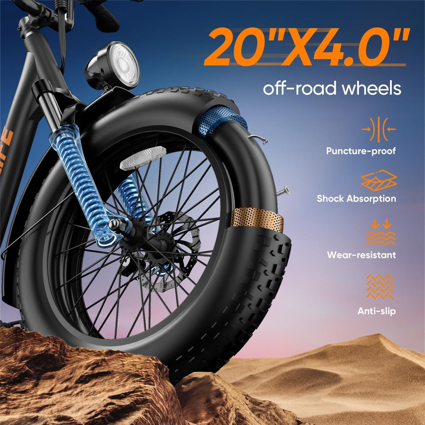 URLIFE 20" Electric Bike for Adults, Fat Tire Mountain Bike with Colorful LCD Display, Removable Battery, 7-Speed Derailleur Ebike Commute MTB