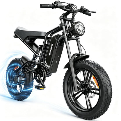 Kanpe 20" * 4" Electric Bikes for Adults,Hidoes B6 Road Bike Electric Mountain Bike with 48V 15.6Ah Removable Battery, 80KM Range,7-Speed,LCD Display,Fat Tyre E-bike with Dual Suspension