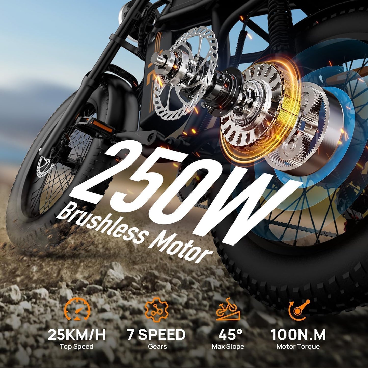 URLIFE 20" * 4 Electric Bikes for Adults, Electric Mountain Bike with 48V 15.6Ah Removable Battery, 80 miles Range per Charge, 7-Speed, LCD Display, All-Terrain E-MTB with Dual Suspension
