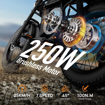 URLIFE 20" * 4 Electric Bikes for Adults, Electric Mountain Bike with 48V 15.6Ah Removable Battery, 80 miles Range per Charge, 7-Speed, LCD Display, All-Terrain E-MTB with Dual Suspension