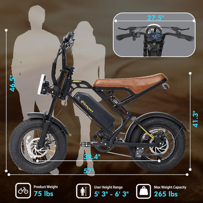 Bodywel M16 Fat Tire Electric Bike For Adult, 48V 13.5AH Removable Battery, 250W Brushless Motor, LCD Display, Dual Suspension, Disc Brakes, Headlight, Indicators for All Terrain